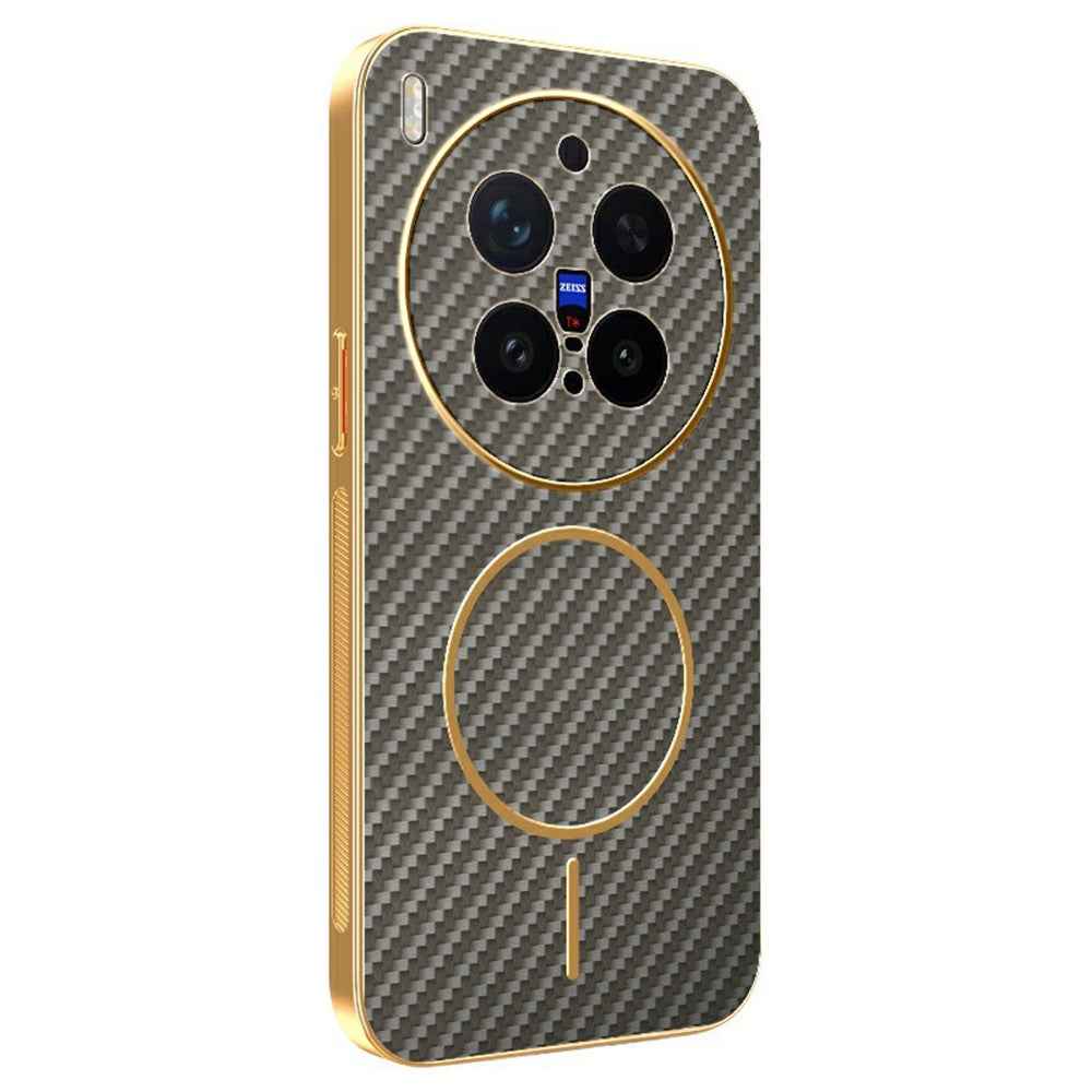 For vivo X300 Pro 5G Case Carbon Fiber Textured Electroplated TPU Phone Back Cover - Coffee