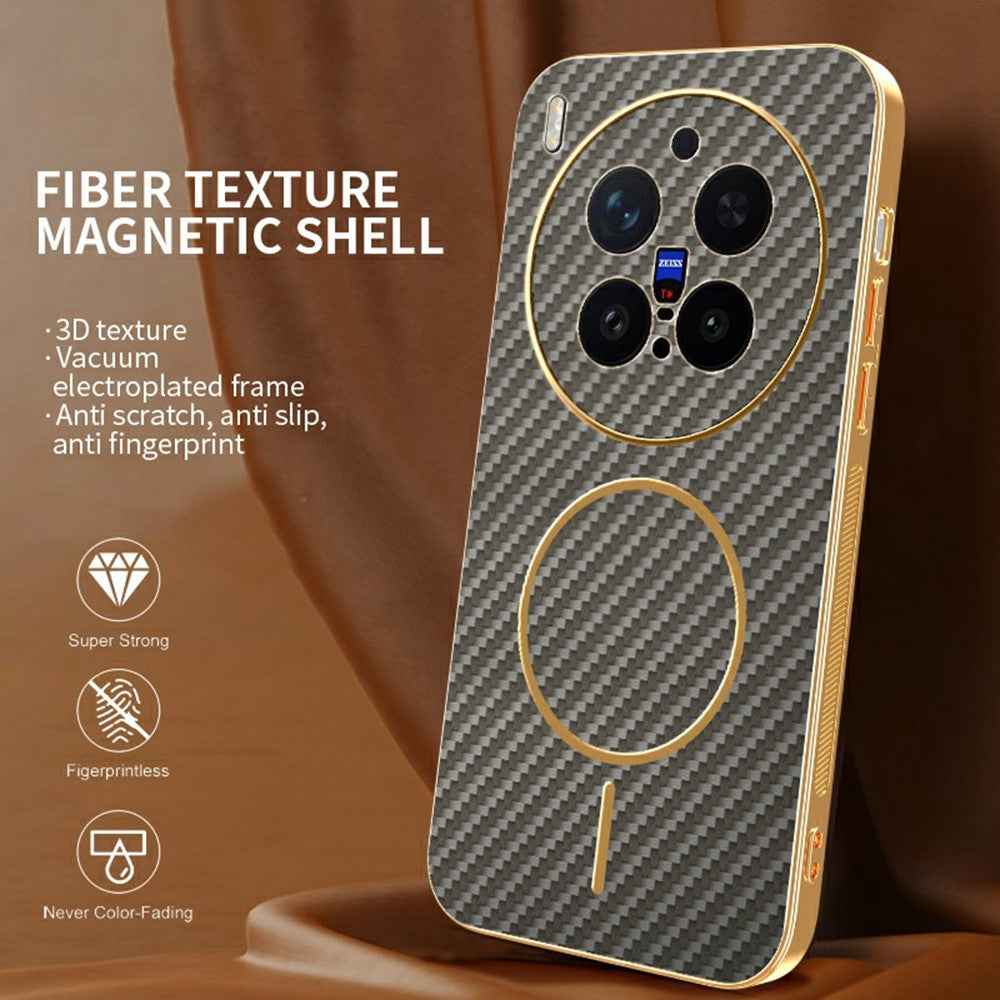 For vivo X300 Pro 5G Case Carbon Fiber Textured Electroplated TPU Phone Back Cover - Coffee