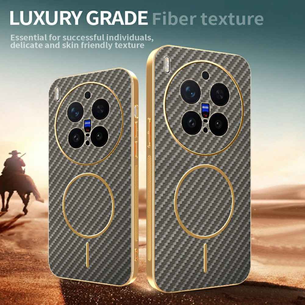 For vivo X300 Pro 5G Case Carbon Fiber Textured Electroplated TPU Phone Back Cover - Coffee