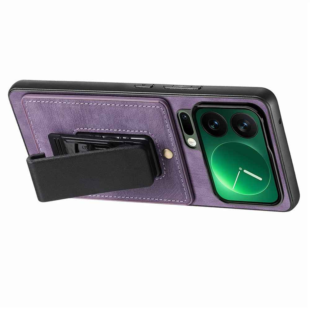 For Xiaomi 17 Pro Case with Clip Kickstand Anti Drop PC TPU PU Phone Cover - Purple