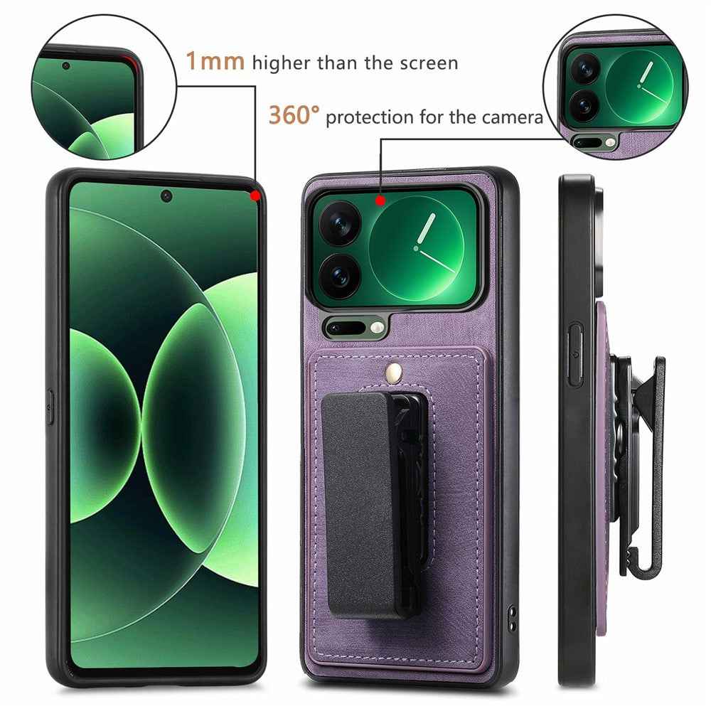 For Xiaomi 17 Pro Case with Clip Kickstand Anti Drop PC TPU PU Phone Cover - Purple