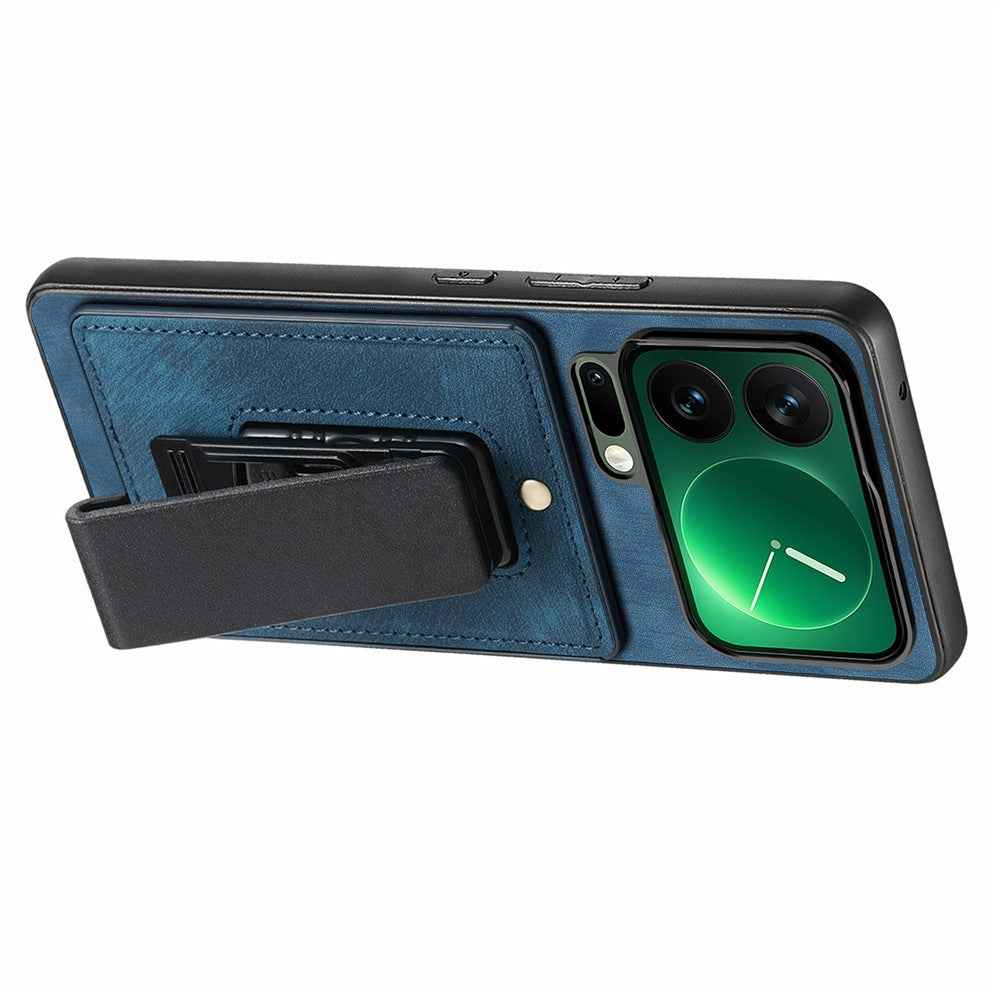 For Xiaomi 17 Pro Case with Clip Kickstand Anti Drop PC TPU PU Phone Cover - Blue