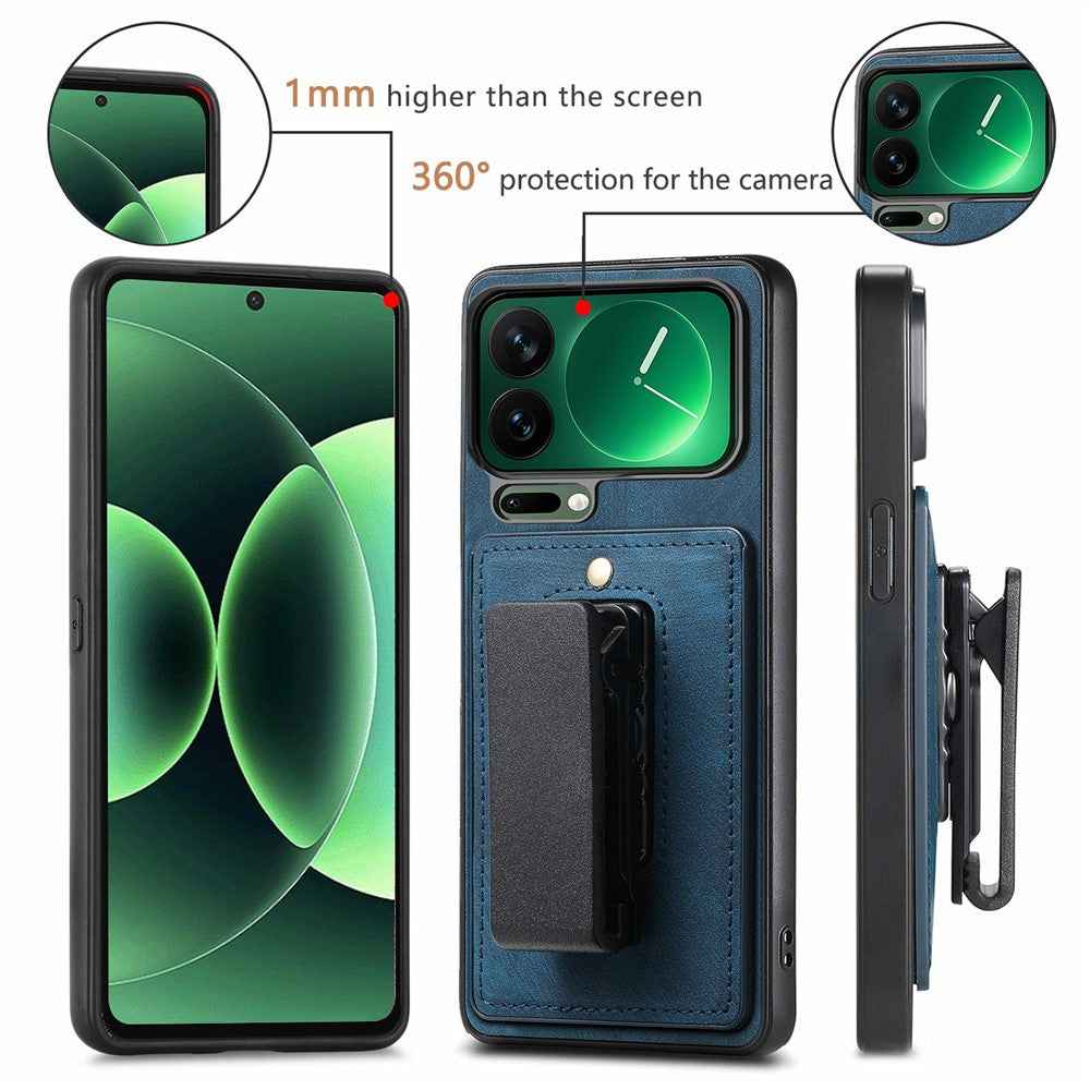 For Xiaomi 17 Pro Case with Clip Kickstand Anti Drop PC TPU PU Phone Cover - Blue