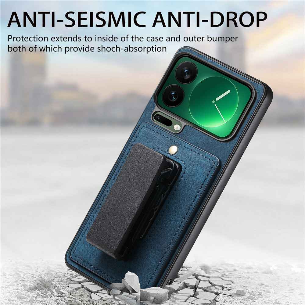 For Xiaomi 17 Pro Case with Clip Kickstand Anti Drop PC TPU PU Phone Cover - Blue