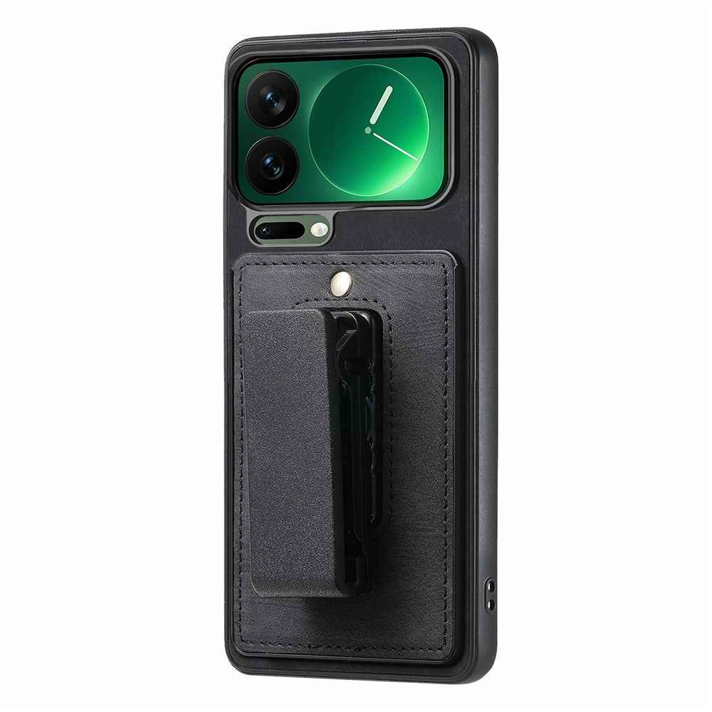 For Xiaomi 17 Pro Case with Clip Kickstand Anti Drop PC TPU PU Phone Cover - Black