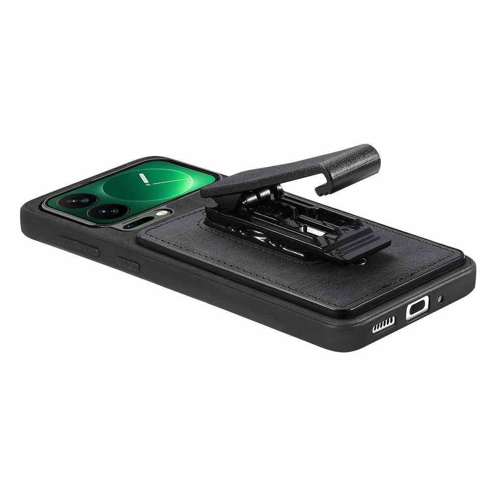 For Xiaomi 17 Pro Case with Clip Kickstand Anti Drop PC TPU PU Phone Cover - Black