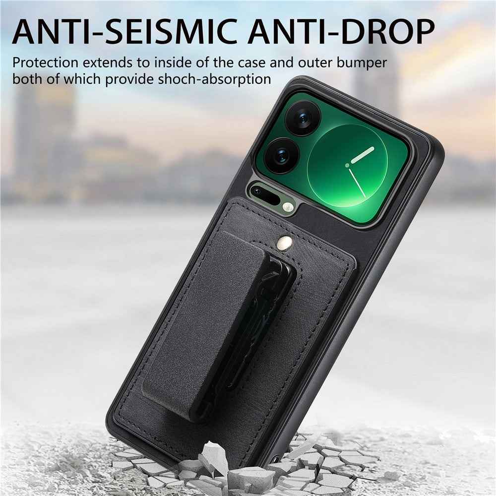 For Xiaomi 17 Pro Case with Clip Kickstand Anti Drop PC TPU PU Phone Cover - Black