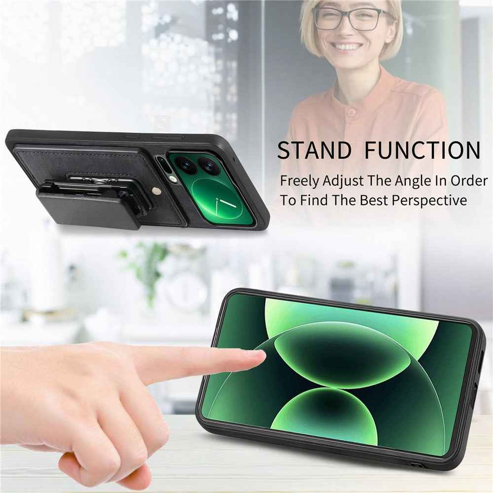 For Xiaomi 17 Pro Case with Clip Kickstand Anti Drop PC TPU PU Phone Cover - Black