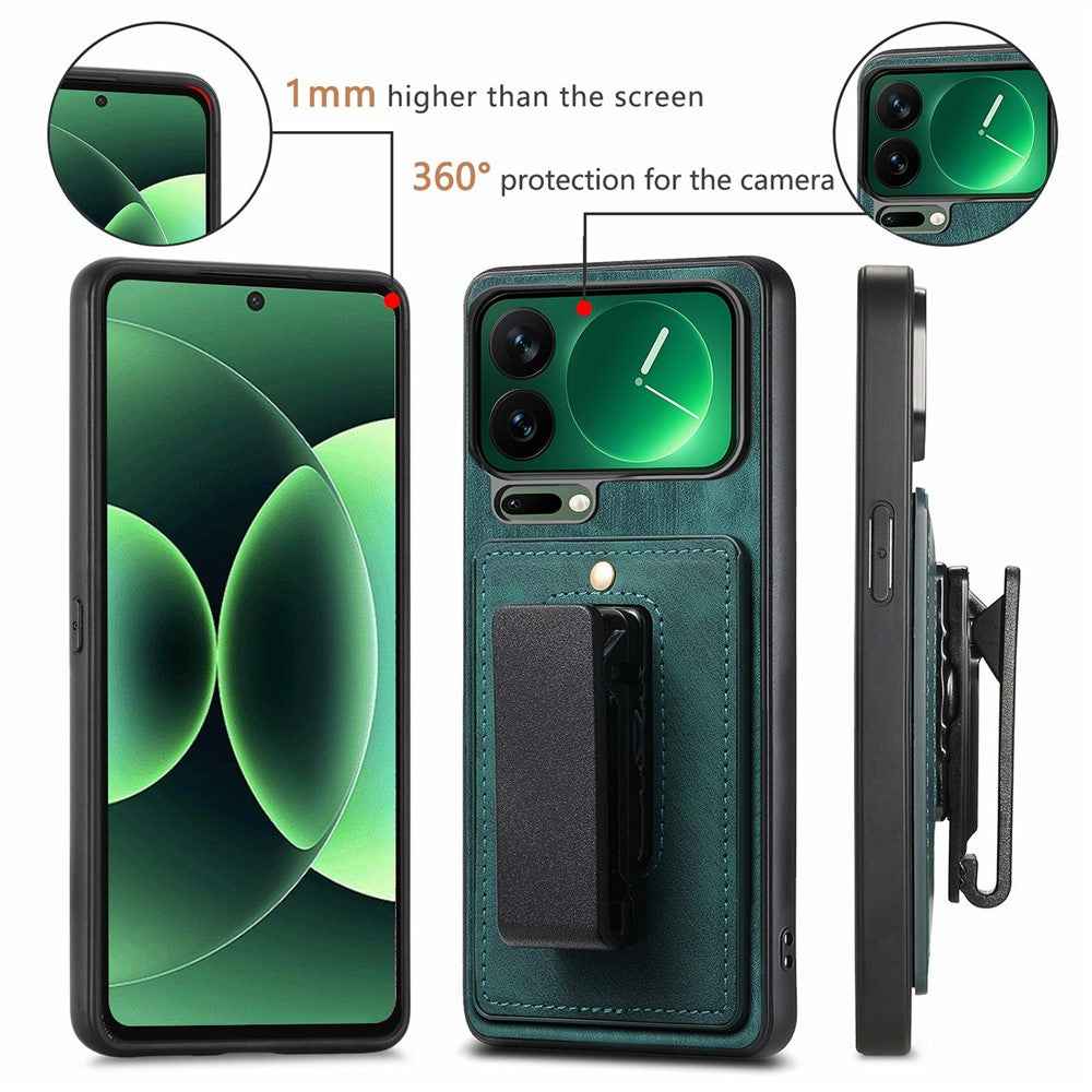 For Xiaomi 17 Pro Case with Clip Kickstand Anti Drop PC TPU PU Phone Cover - Green