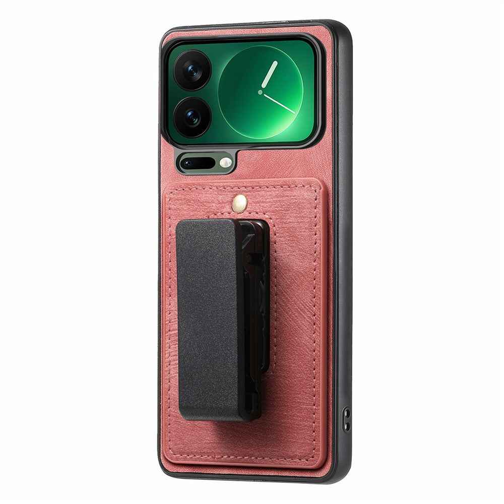 For Xiaomi 17 Pro Case with Clip Kickstand Anti Drop PC TPU PU Phone Cover - Pink