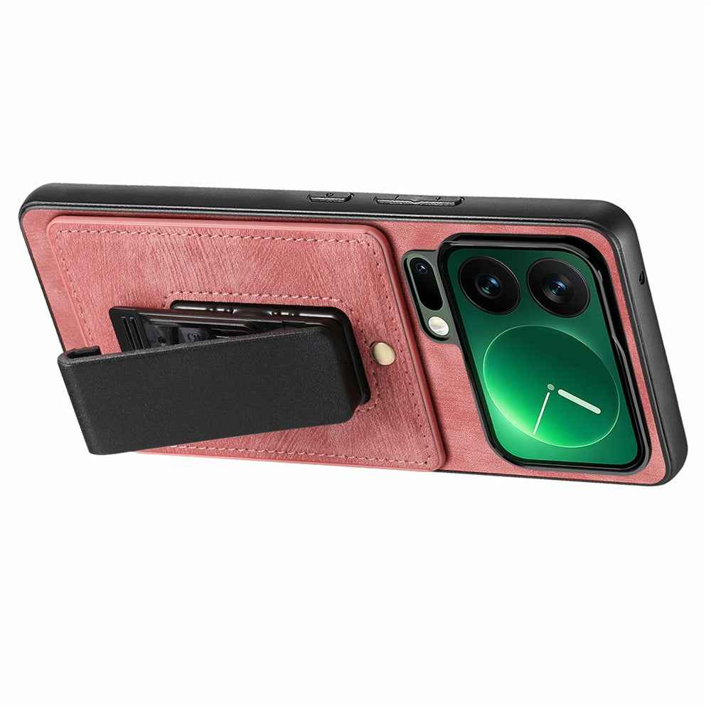 For Xiaomi 17 Pro Case with Clip Kickstand Anti Drop PC TPU PU Phone Cover - Pink