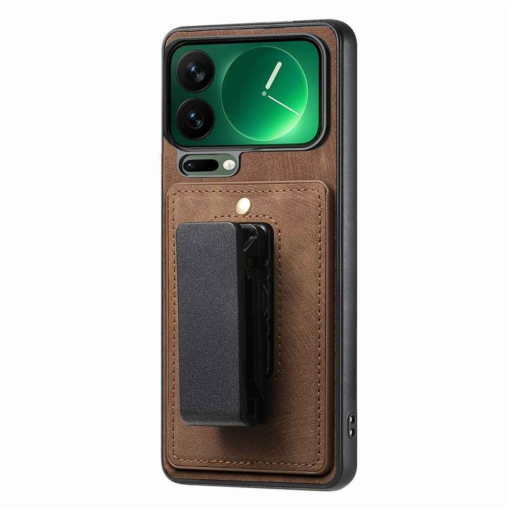 For Xiaomi 17 Pro Case with Clip Kickstand Anti Drop PC TPU PU Phone Cover - Brown