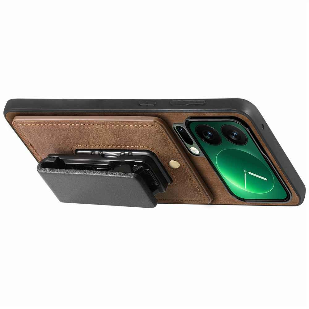 For Xiaomi 17 Pro Case with Clip Kickstand Anti Drop PC TPU PU Phone Cover - Brown