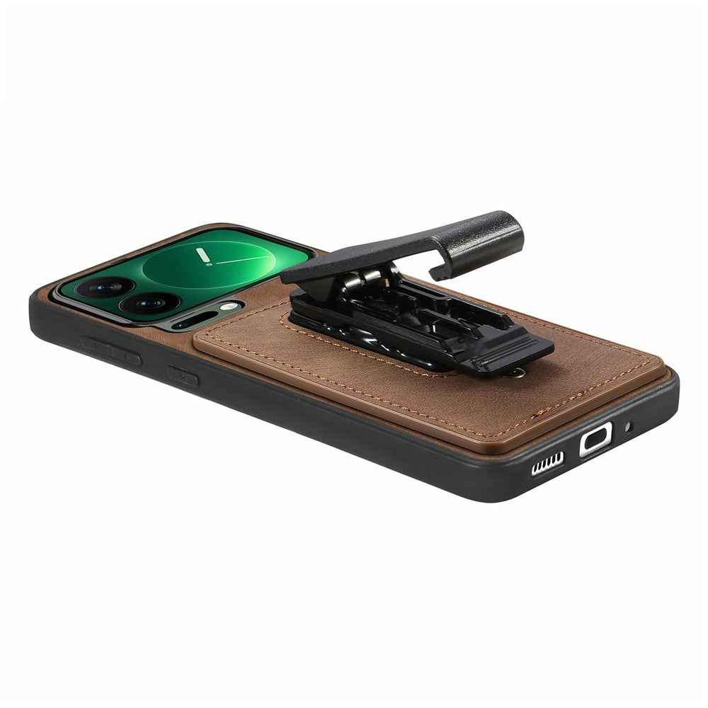 For Xiaomi 17 Pro Case with Clip Kickstand Anti Drop PC TPU PU Phone Cover - Brown