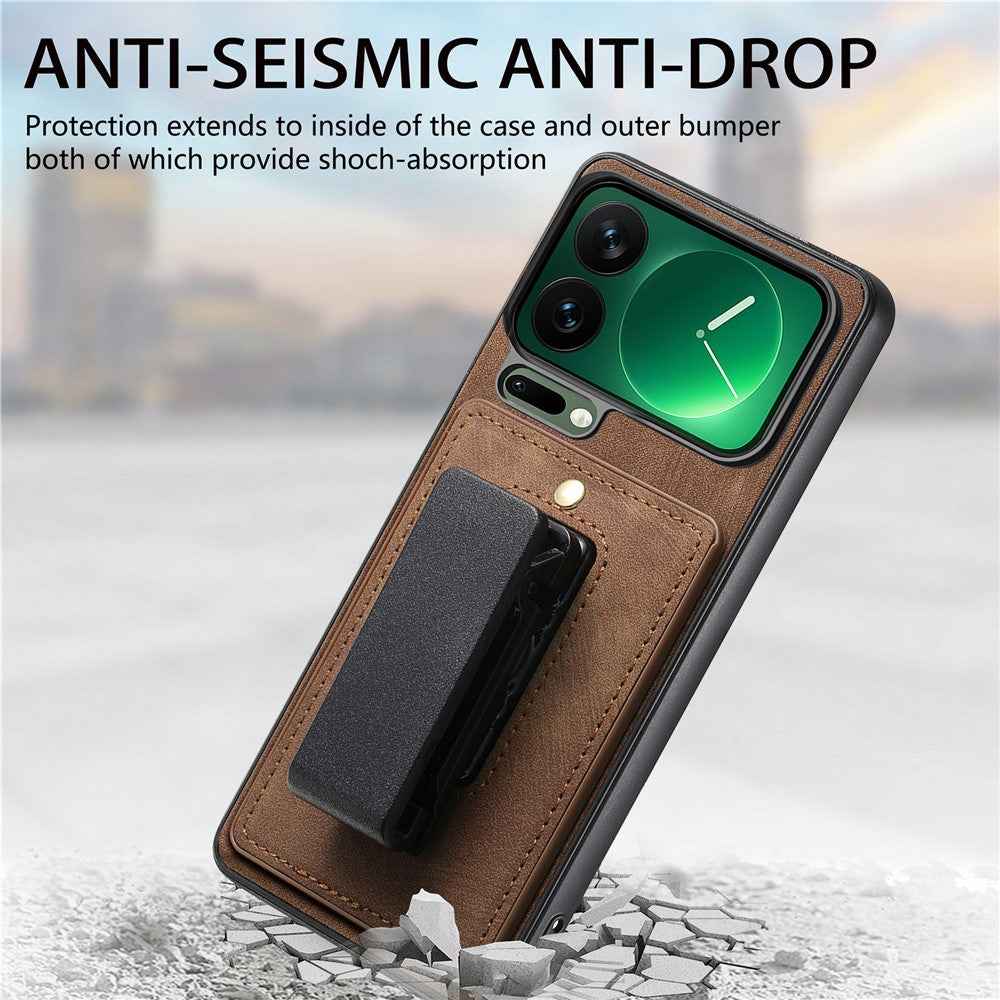 For Xiaomi 17 Pro Case with Clip Kickstand Anti Drop PC TPU PU Phone Cover - Brown