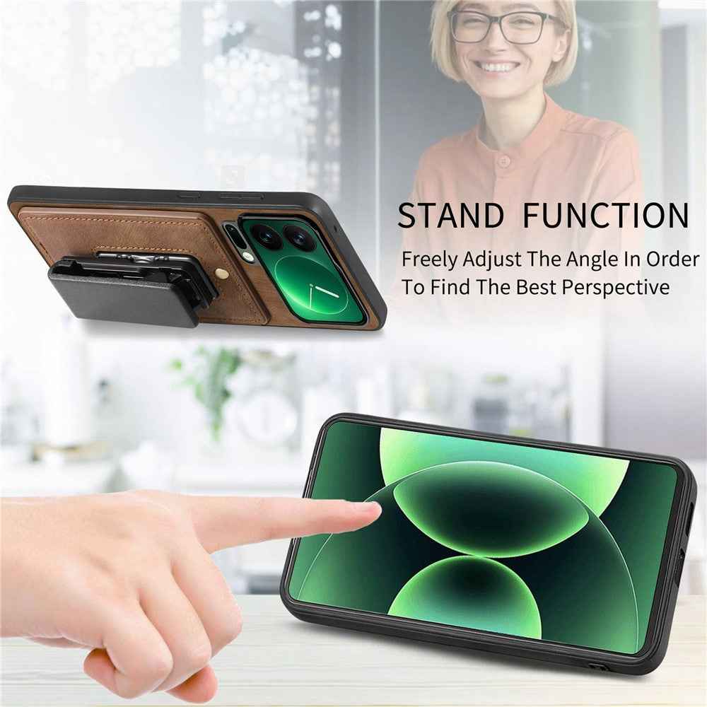 For Xiaomi 17 Pro Case with Clip Kickstand Anti Drop PC TPU PU Phone Cover - Brown