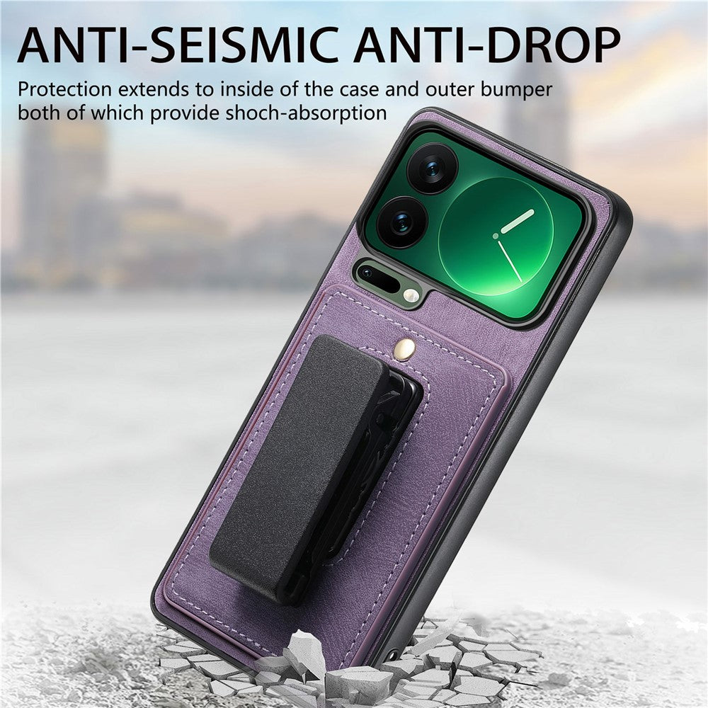 For Xiaomi 17 Pro Max Case with Clip Kickstand Anti Drop PC TPU PU Phone Cover - Purple