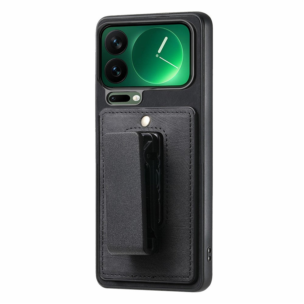 For Xiaomi 17 Pro Max Case with Clip Kickstand Anti Drop PC TPU PU Phone Cover - Black