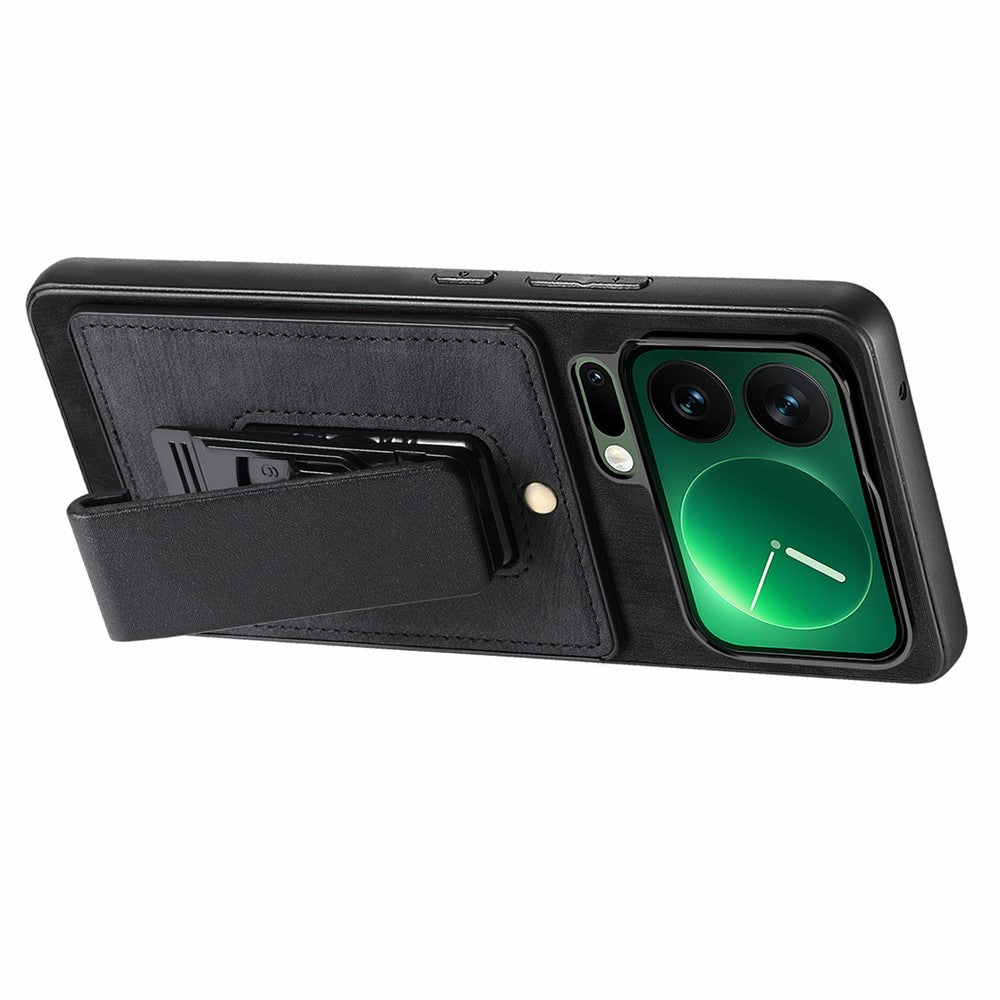 For Xiaomi 17 Pro Max Case with Clip Kickstand Anti Drop PC TPU PU Phone Cover - Black