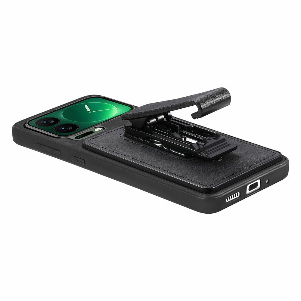 For Xiaomi 17 Pro Max Case with Clip Kickstand Anti Drop PC TPU PU Phone Cover - Black