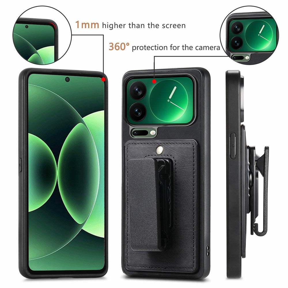 For Xiaomi 17 Pro Max Case with Clip Kickstand Anti Drop PC TPU PU Phone Cover - Black