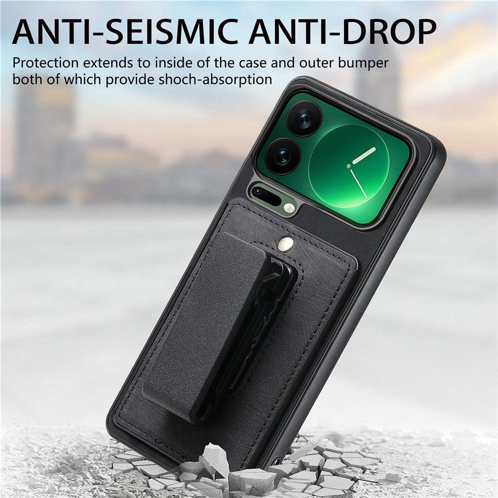 For Xiaomi 17 Pro Max Case with Clip Kickstand Anti Drop PC TPU PU Phone Cover - Black