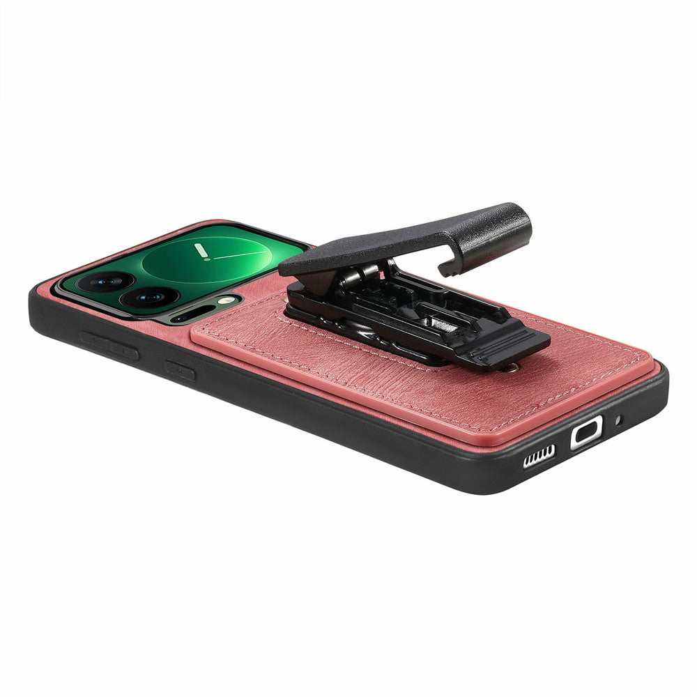 For Xiaomi 17 Pro Max Case with Clip Kickstand Anti Drop PC TPU PU Phone Cover - Pink