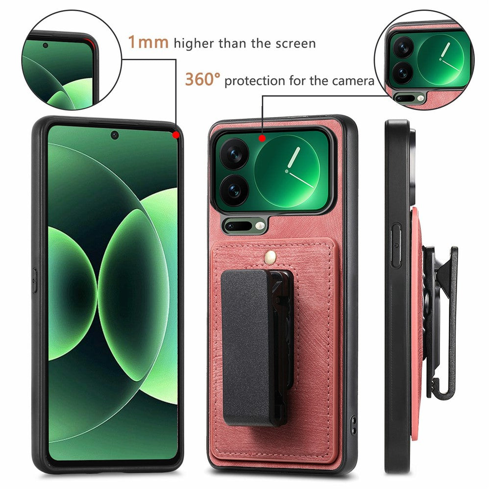 For Xiaomi 17 Pro Max Case with Clip Kickstand Anti Drop PC TPU PU Phone Cover - Pink
