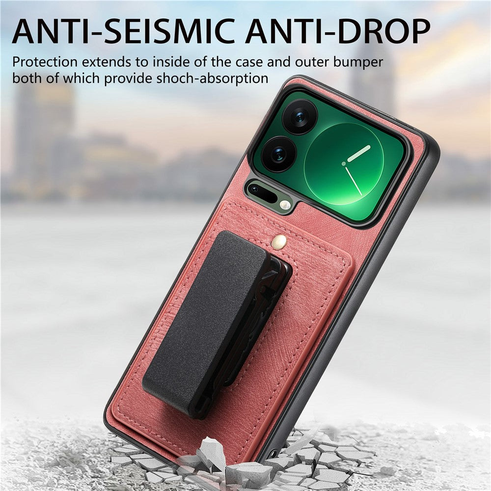 For Xiaomi 17 Pro Max Case with Clip Kickstand Anti Drop PC TPU PU Phone Cover - Pink