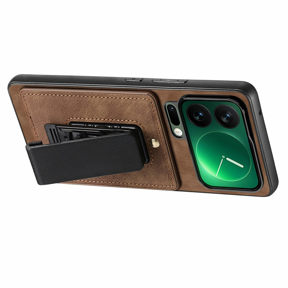 For Xiaomi 17 Pro Max Case with Clip Kickstand Anti Drop PC TPU PU Phone Cover - Brown