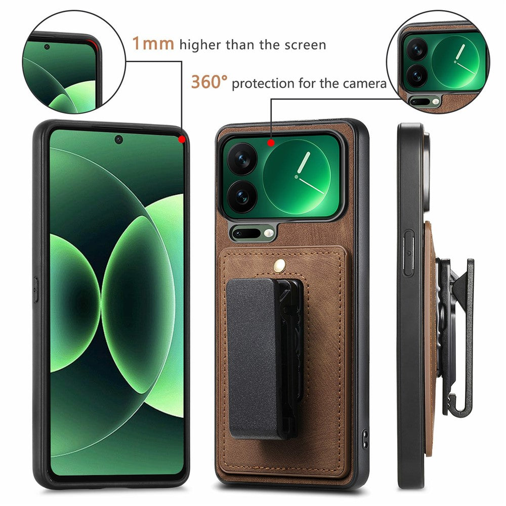 For Xiaomi 17 Pro Max Case with Clip Kickstand Anti Drop PC TPU PU Phone Cover - Brown