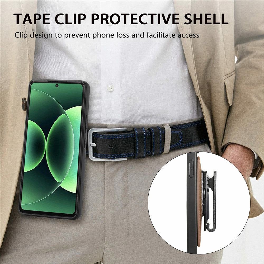 For Xiaomi 17 Pro Max Case with Clip Kickstand Anti Drop PC TPU PU Phone Cover - Brown