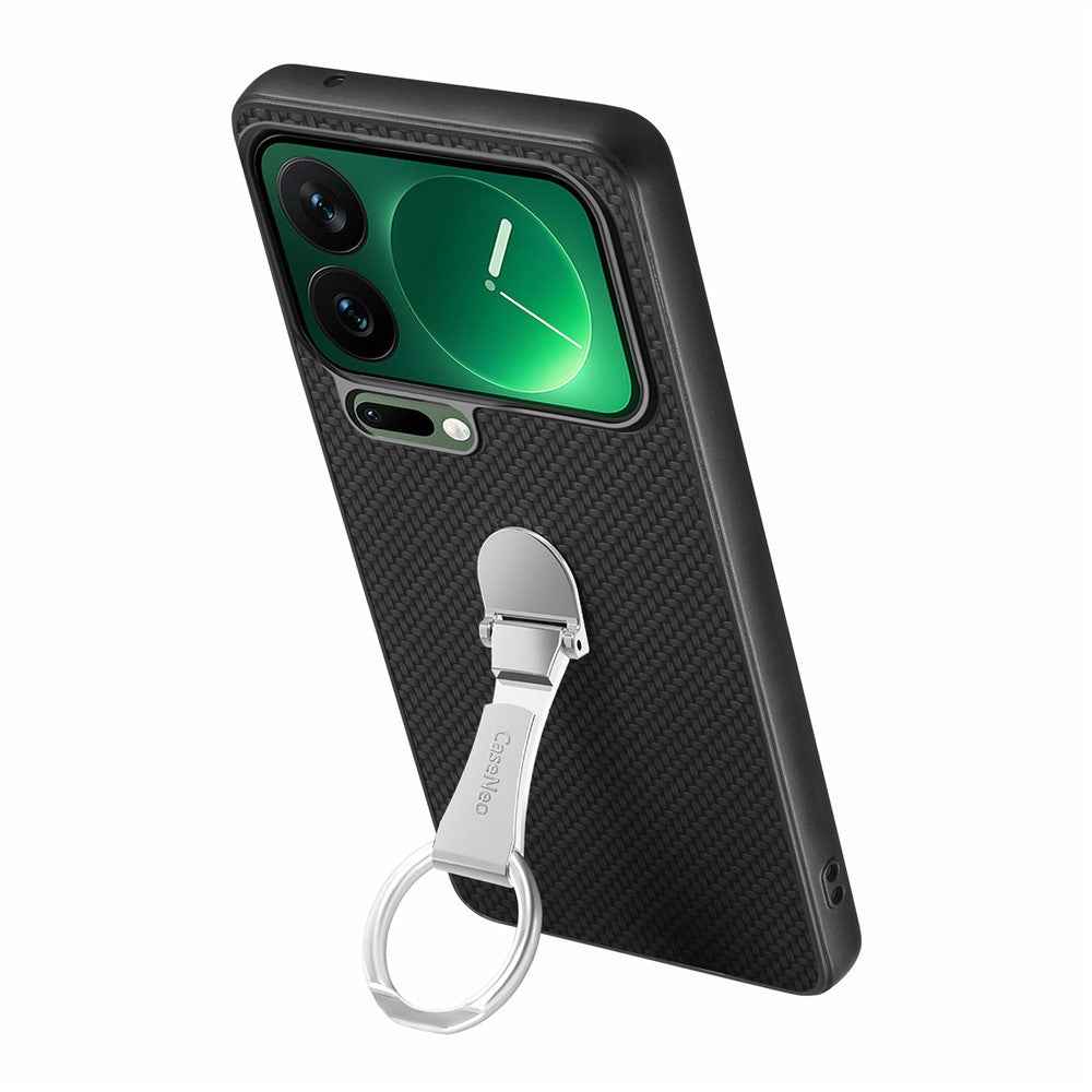 CASENEO C1-19 for Xiaomi 17 Pro Case Folding Kickstand Leather Back Cover Carbon Fiber Texture - Black
