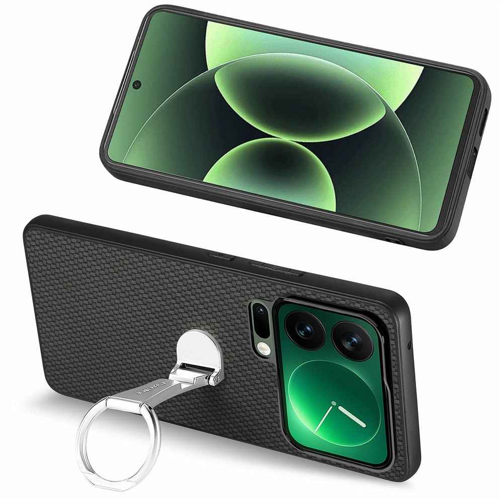 CASENEO C1-19 for Xiaomi 17 Pro Case Folding Kickstand Leather Back Cover Carbon Fiber Texture - Black