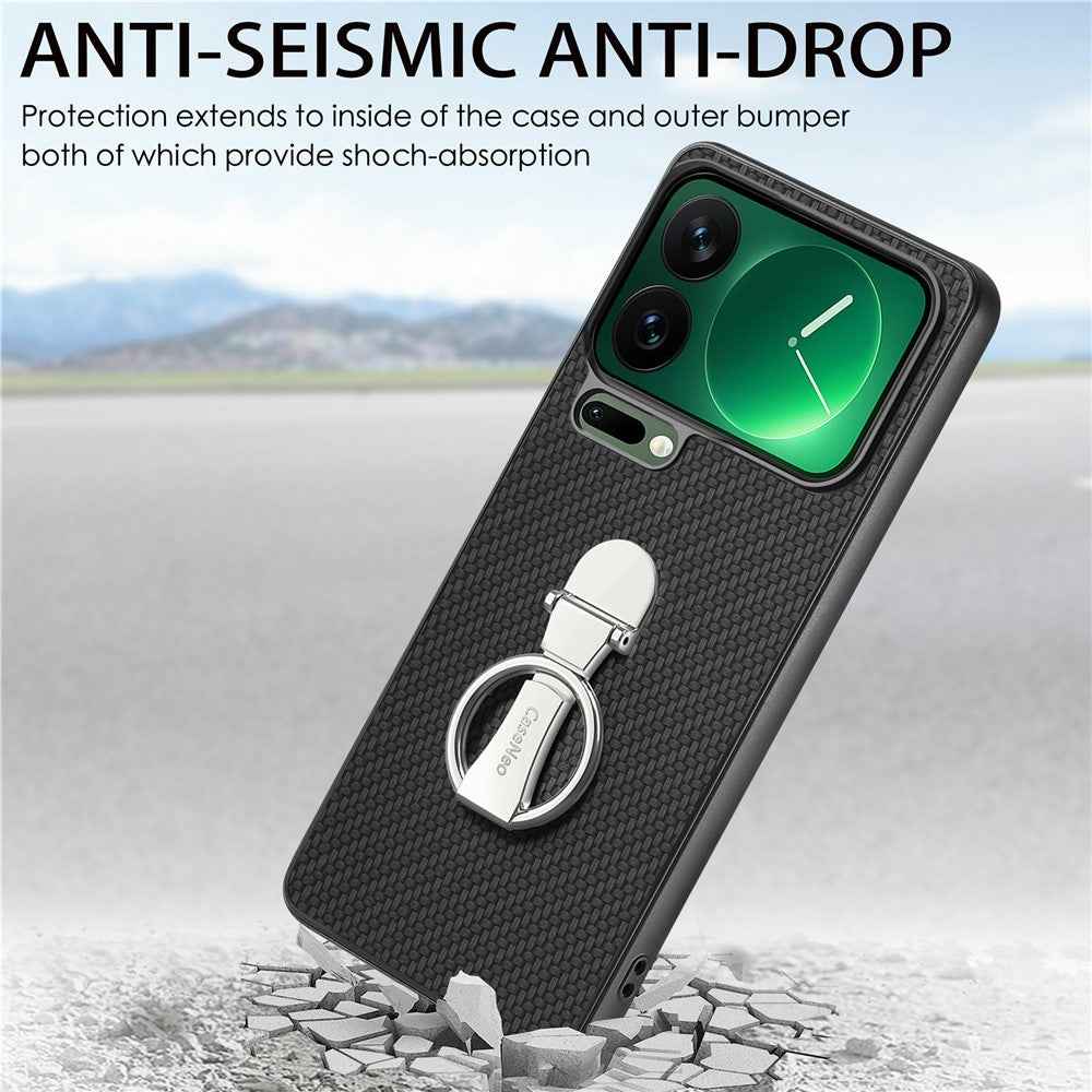 CASENEO C1-19 for Xiaomi 17 Pro Case Folding Kickstand Leather Back Cover Carbon Fiber Texture - Black