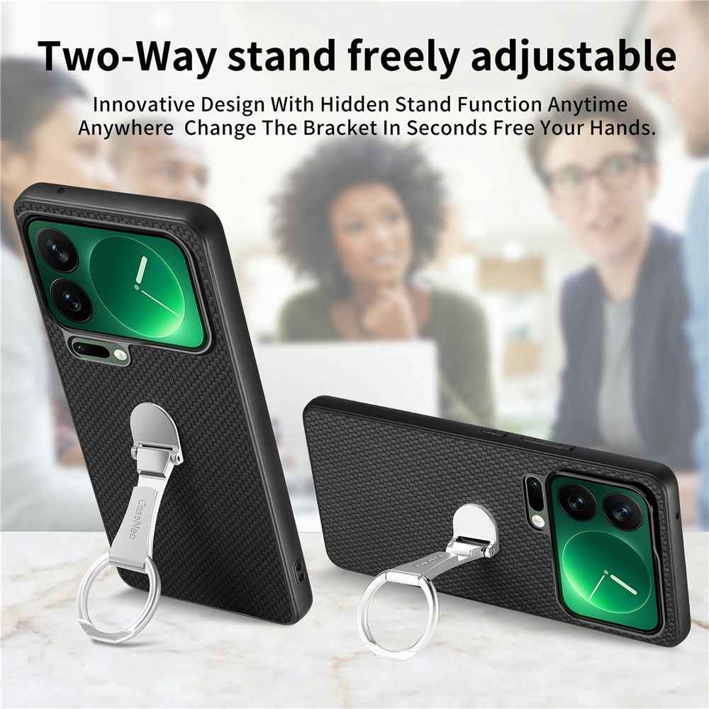 CASENEO C1-19 for Xiaomi 17 Pro Case Folding Kickstand Leather Back Cover Carbon Fiber Texture - Black