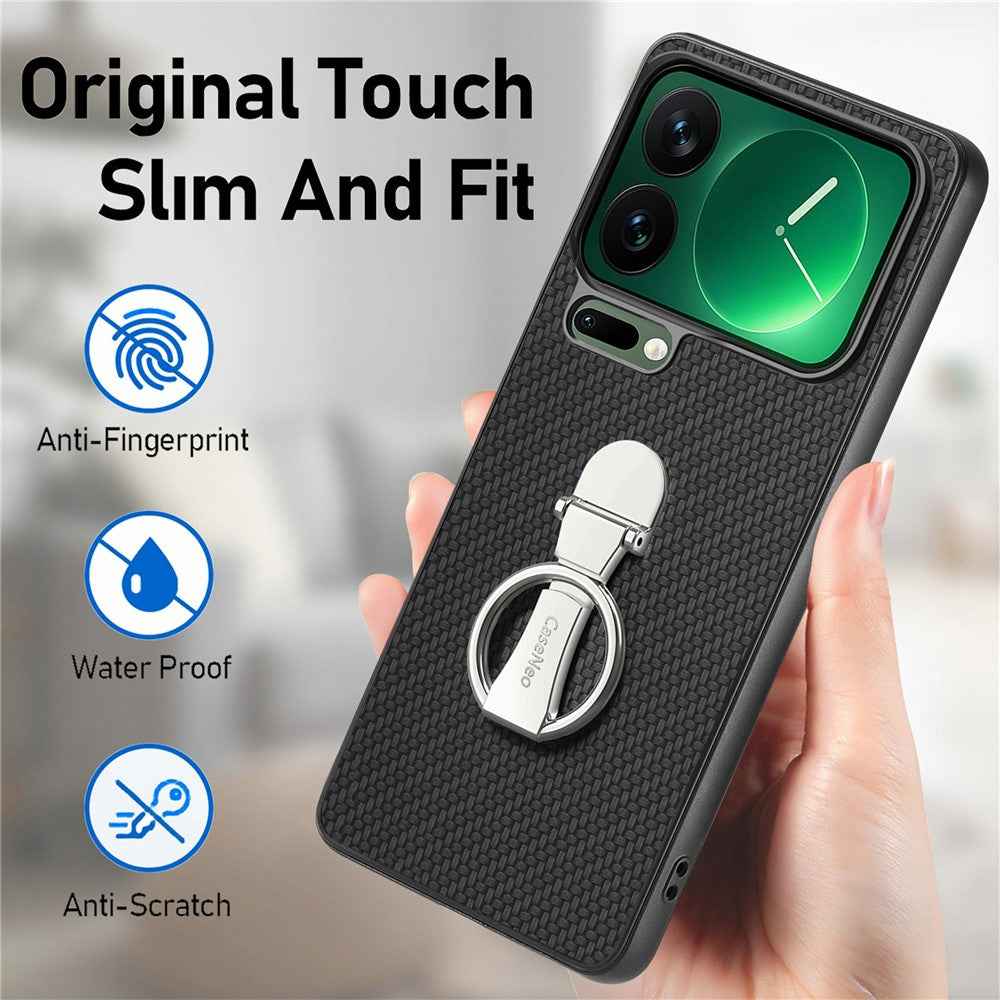 CASENEO C1-19 for Xiaomi 17 Pro Case Folding Kickstand Leather Back Cover Carbon Fiber Texture - Black