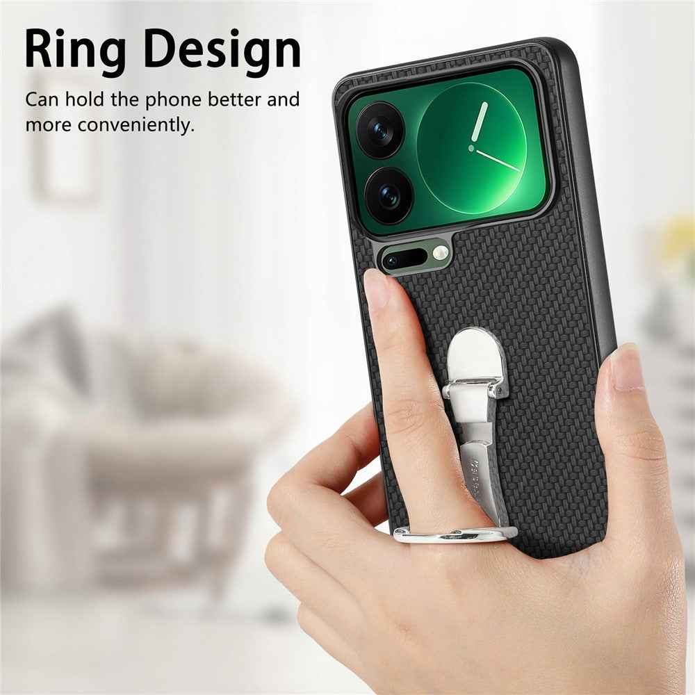 CASENEO C1-19 for Xiaomi 17 Pro Case Folding Kickstand Leather Back Cover Carbon Fiber Texture - Black