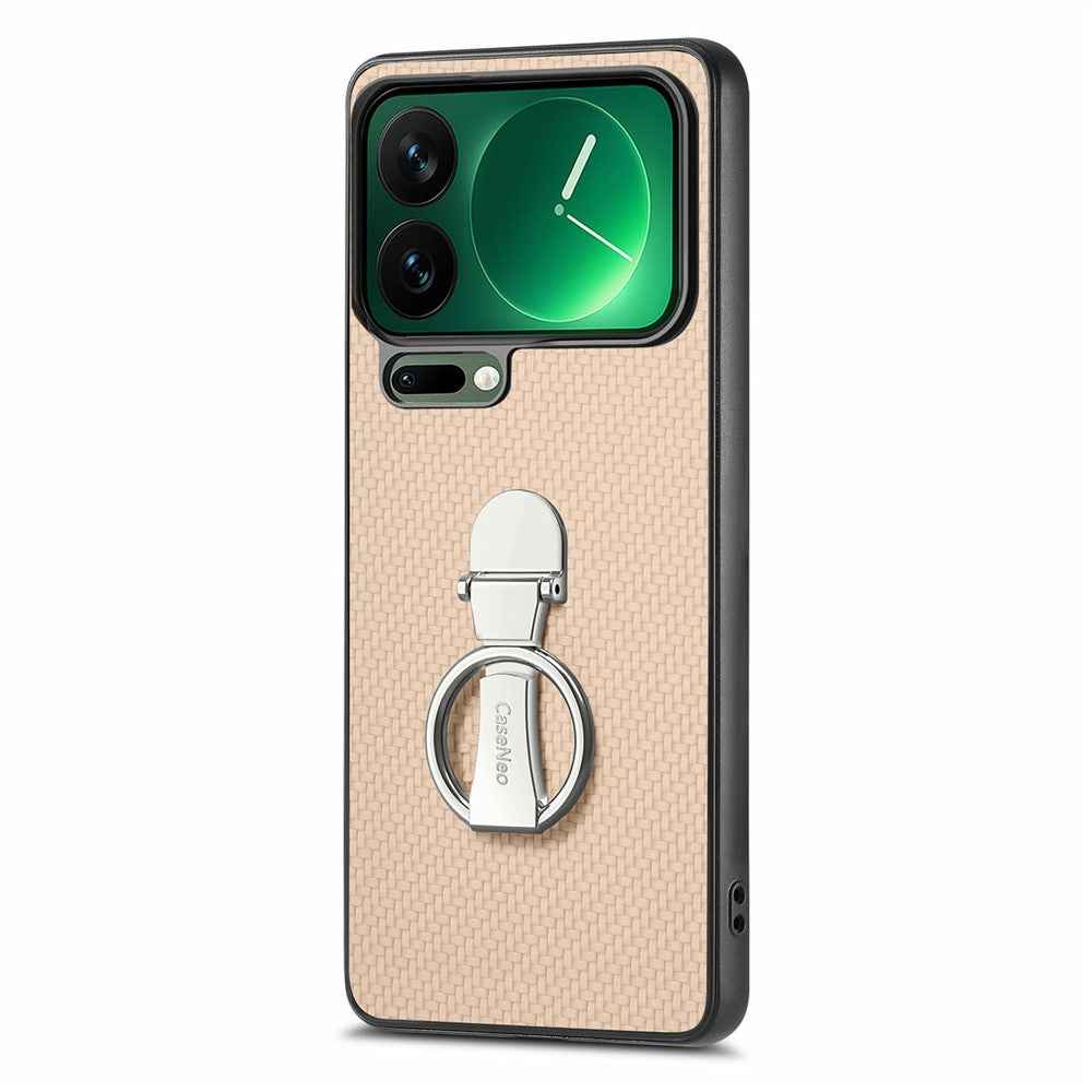 CASENEO C1-19 for Xiaomi 17 Pro Case Folding Kickstand Leather Back Cover Carbon Fiber Texture - Apricot