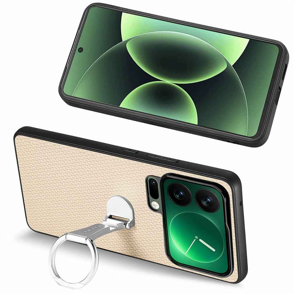 CASENEO C1-19 for Xiaomi 17 Pro Case Folding Kickstand Leather Back Cover Carbon Fiber Texture - Apricot