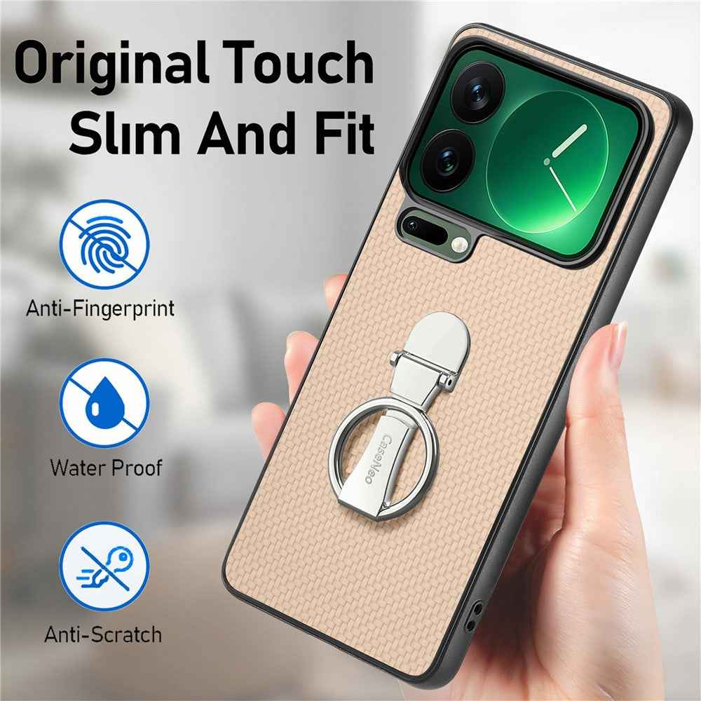 CASENEO C1-19 for Xiaomi 17 Pro Case Folding Kickstand Leather Back Cover Carbon Fiber Texture - Apricot