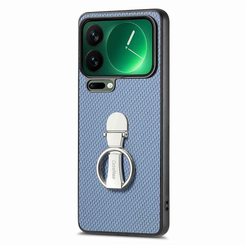 CASENEO C1-19 for Xiaomi 17 Pro Case Folding Kickstand Leather Back Cover Carbon Fiber Texture - Blue