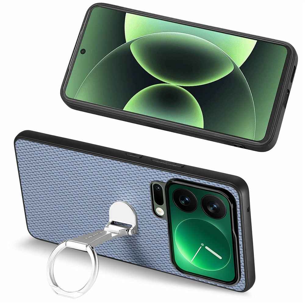 CASENEO C1-19 for Xiaomi 17 Pro Case Folding Kickstand Leather Back Cover Carbon Fiber Texture - Blue