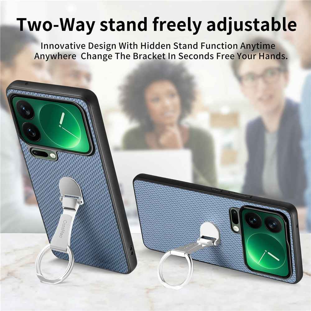 CASENEO C1-19 for Xiaomi 17 Pro Case Folding Kickstand Leather Back Cover Carbon Fiber Texture - Blue