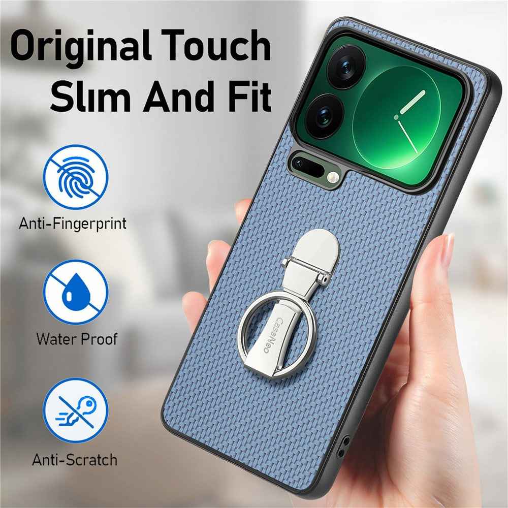 CASENEO C1-19 for Xiaomi 17 Pro Case Folding Kickstand Leather Back Cover Carbon Fiber Texture - Blue