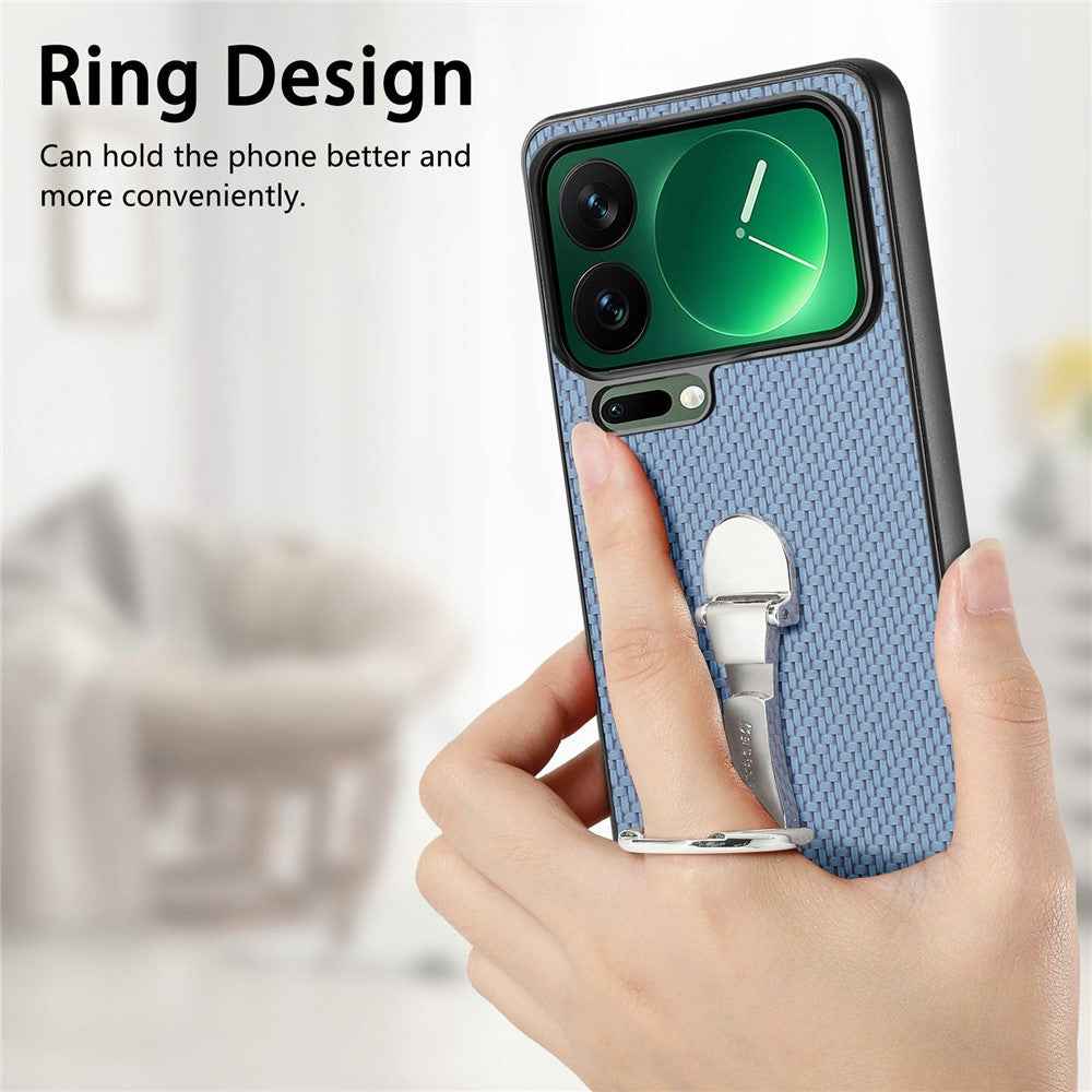 CASENEO C1-19 for Xiaomi 17 Pro Case Folding Kickstand Leather Back Cover Carbon Fiber Texture - Blue