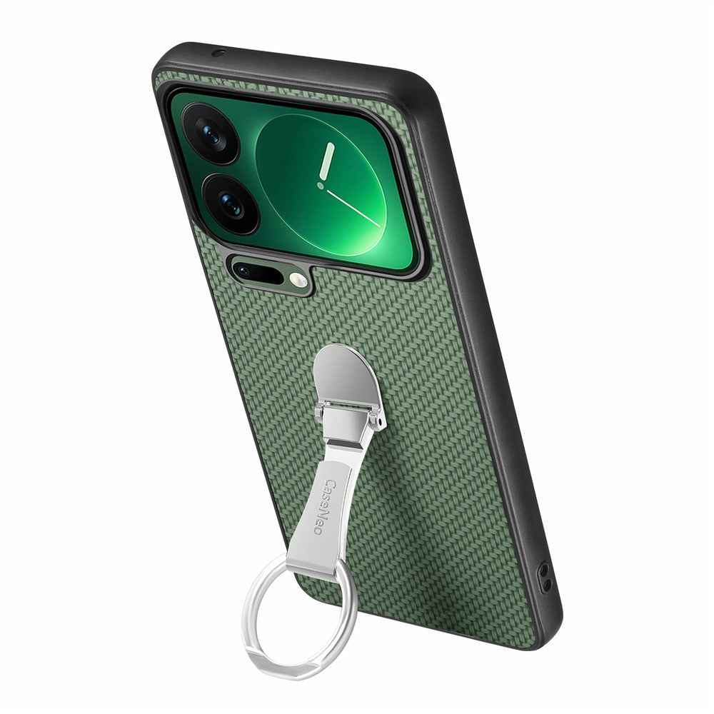 CASENEO C1-19 for Xiaomi 17 Pro Case Folding Kickstand Leather Back Cover Carbon Fiber Texture - Green
