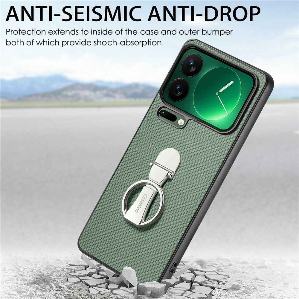 CASENEO C1-19 for Xiaomi 17 Pro Case Folding Kickstand Leather Back Cover Carbon Fiber Texture - Green