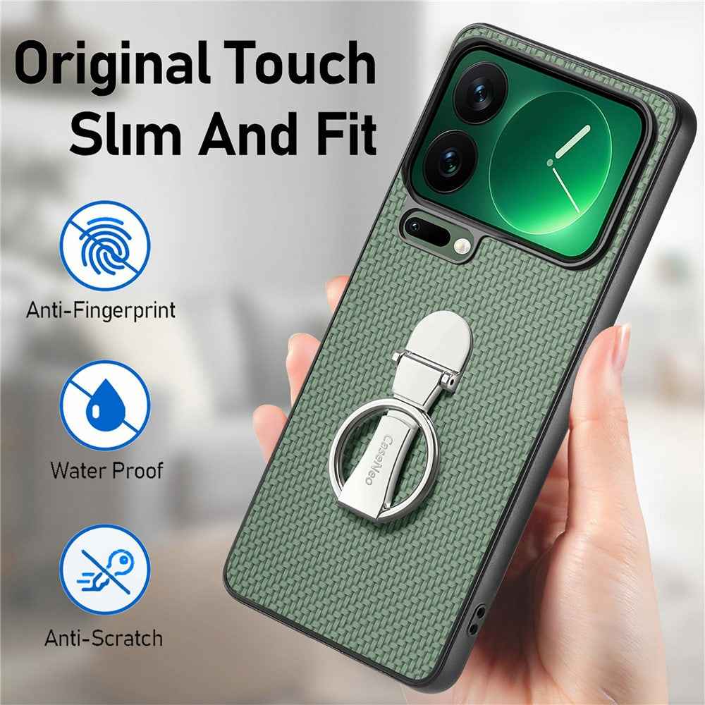 CASENEO C1-19 for Xiaomi 17 Pro Case Folding Kickstand Leather Back Cover Carbon Fiber Texture - Green
