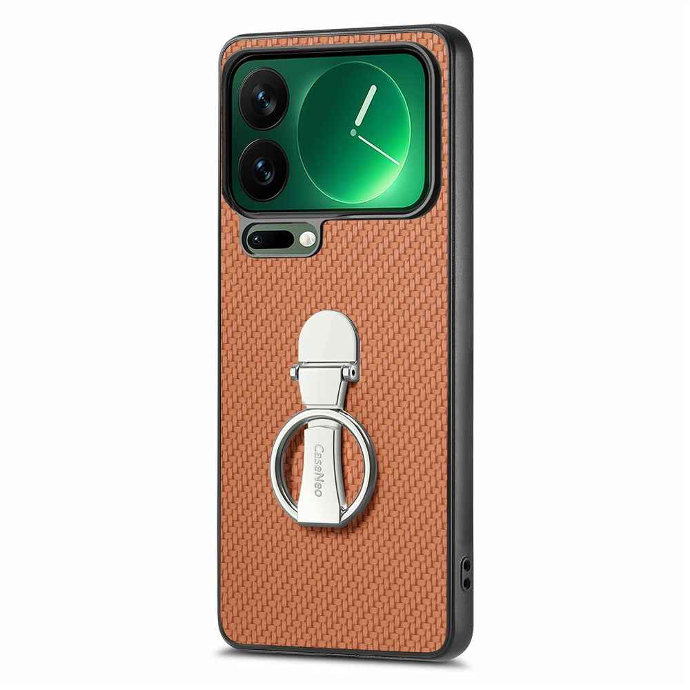 CASENEO C1-19 for Xiaomi 17 Pro Case Folding Kickstand Leather Back Cover Carbon Fiber Texture - Brown